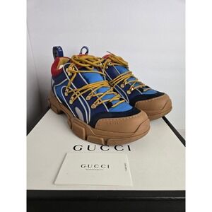 Gucci Flashtrek Sneakers Blue Tan Size 7.5 w/ Box & Paperwork 543149 9PYN0
